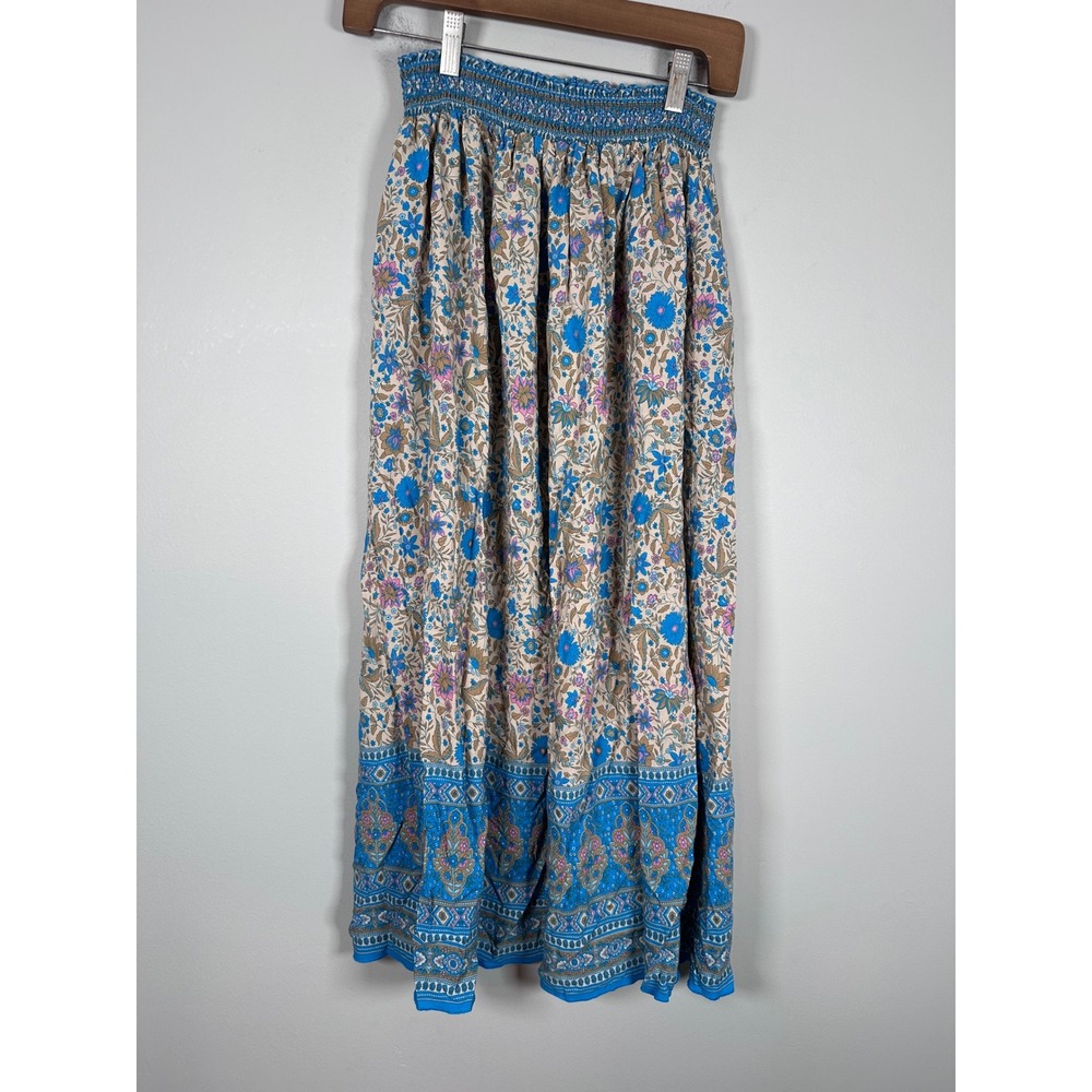 Natural Life Maxi Skirt Women S Blue Floral Boho Smocked Waist indie festival